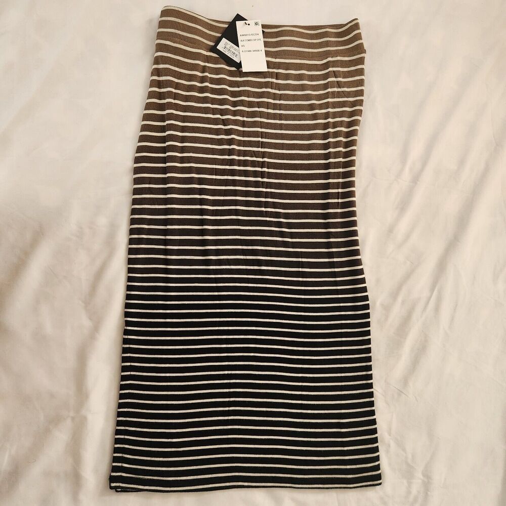 ATM‎ Anthony Thomas Melillo XS Black Combo Dip Dye Slit Hem Striped Skirt - Picture 11 of 13